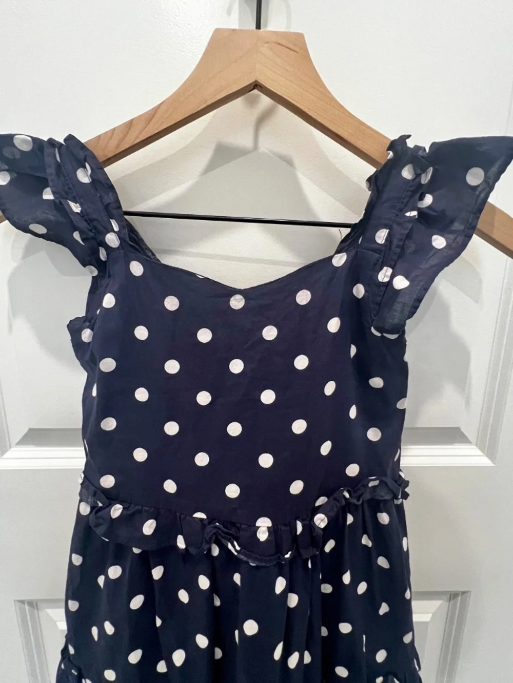 Janie and Jack Navy & White Polka Dot Dress Ruffled Sleeve Waist Bottom - Size